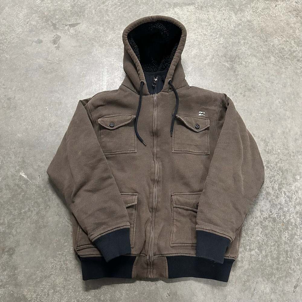 Vintage Y2K Billabong Brown Waffle Thermal Sherpa Lined Zip Up Hoodie Jacket XL
